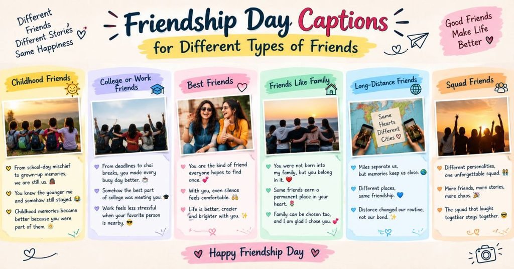 Friendship Day Captions for Different Types of Friends