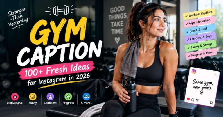 Gym caption ideas for Instagram featuring motivational, funny, short, and workout captions for 2026.